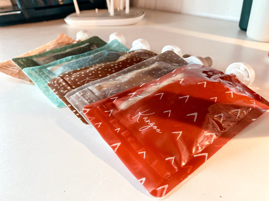 Compote de poires et bananes en pochettes réutilisables
