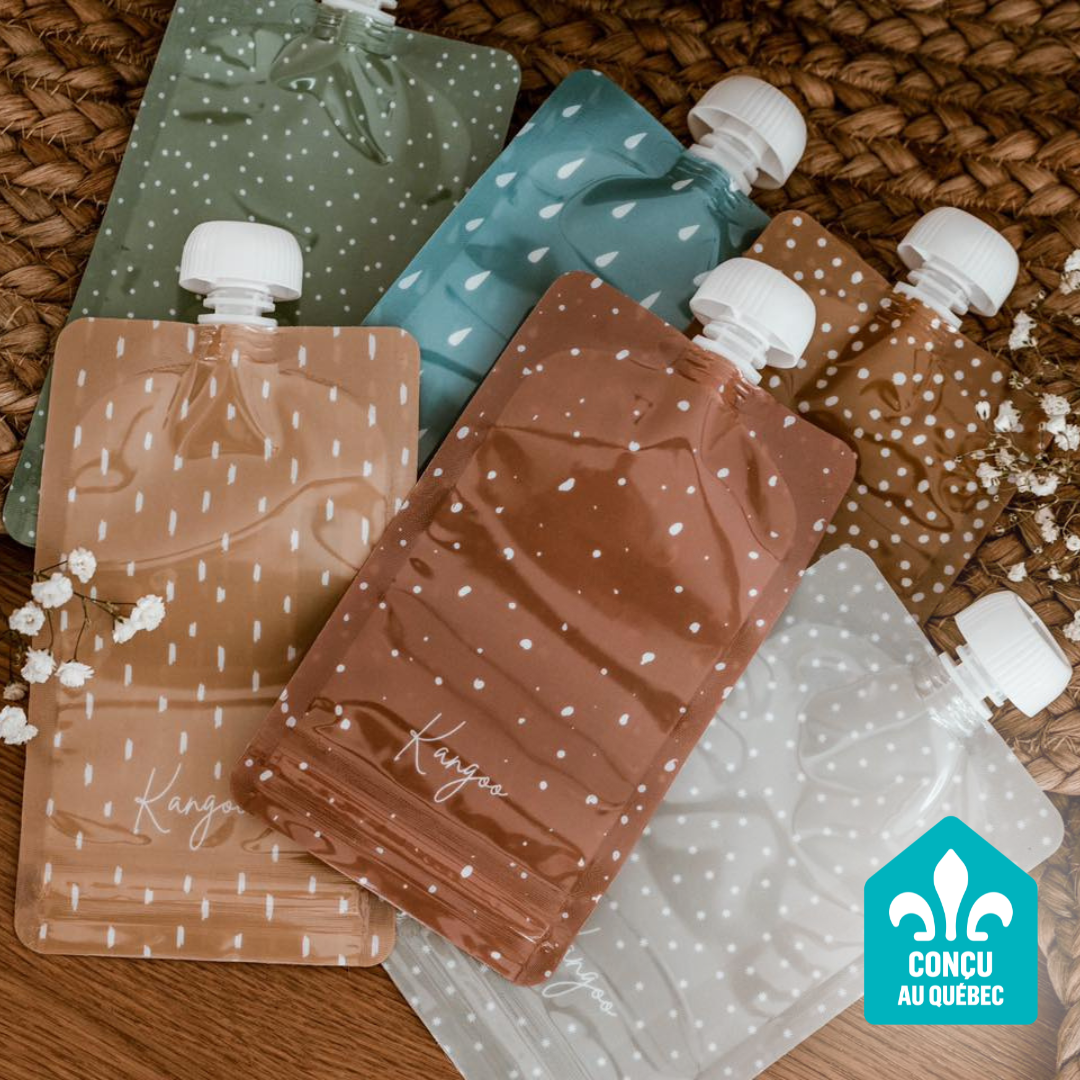 Set of 6 reusable food pouches with caps Neutral collection