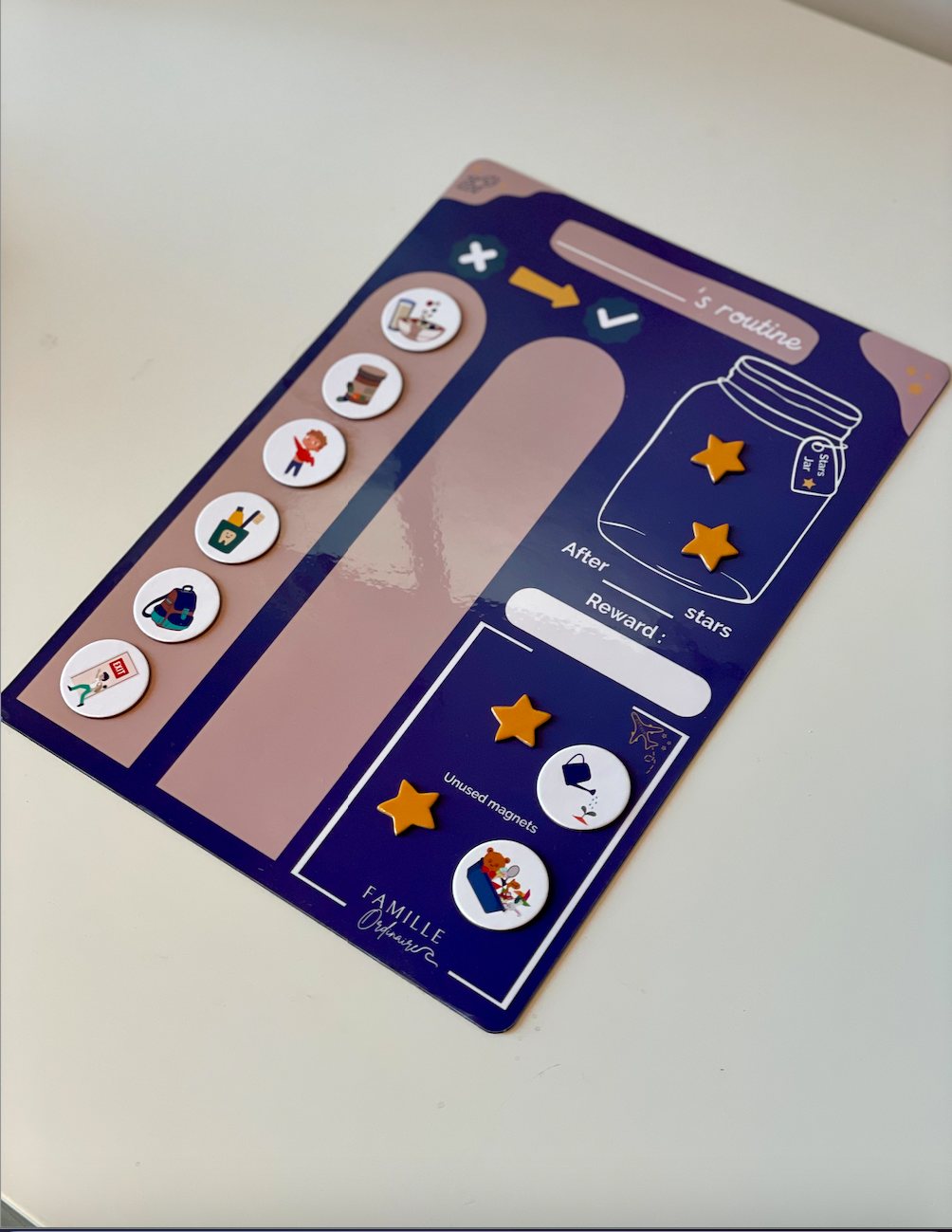 Tableau magnétique de routine pour enfants BLEU – Tableau de récompense pour le comportement – Liste de responsabilités - entraînement à la propreté