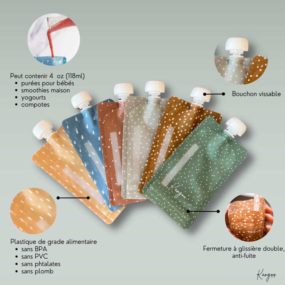 Écono pack Neutral - Ensemble de 12 pochettes alimentaires réutilisables (12x 5oz)