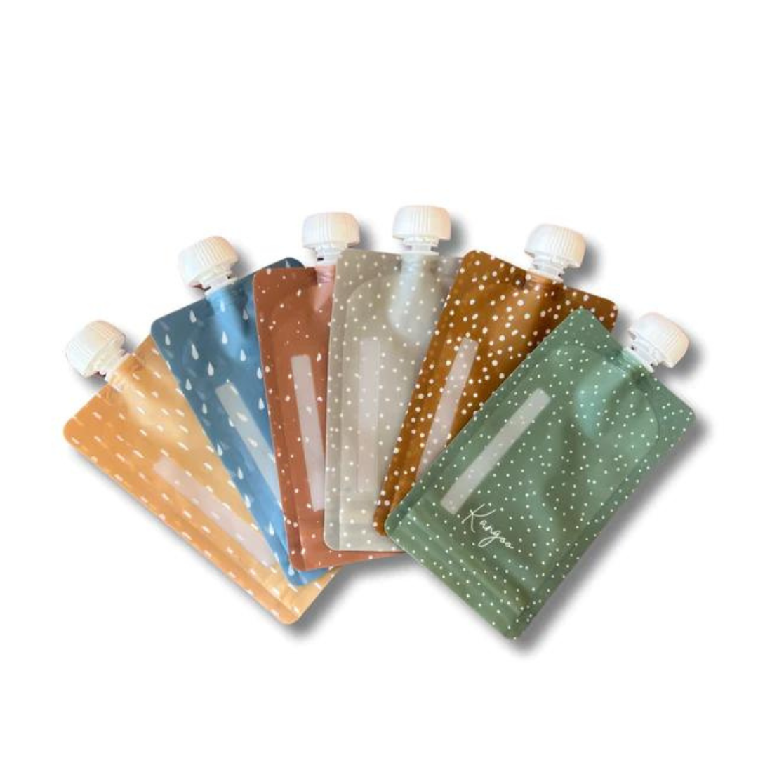 Set of 6 reusable food pouches with caps - Neutral collection