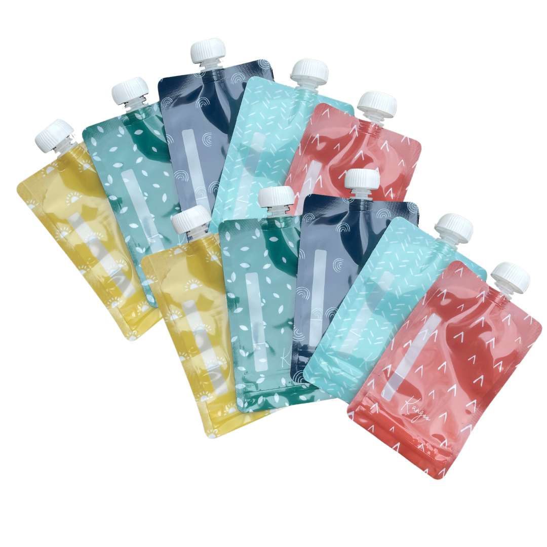 Rainbow Set - Set of 10 reusable food pouches with caps