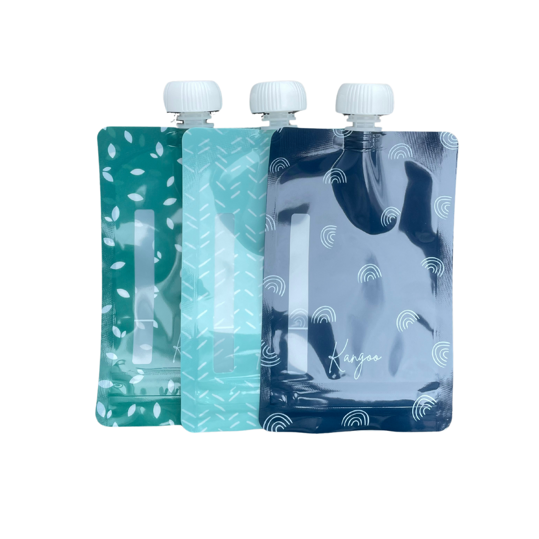 Aqua Trio - Set of 3 reusable food pouches with caps