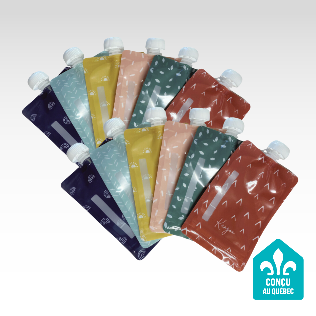 ECONOPACK Set of 12 reusable food pouches with caps - Boho collection (12 x 5 oz)