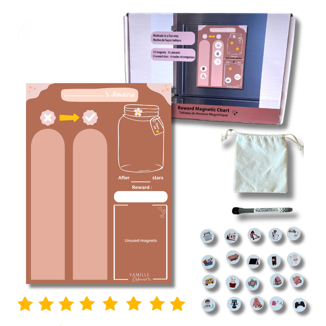 Tableau magnétique de routine pour enfants ROSE – Tableau de récompense pour le comportement – Liste de responsabilités - entraînement à la propreté