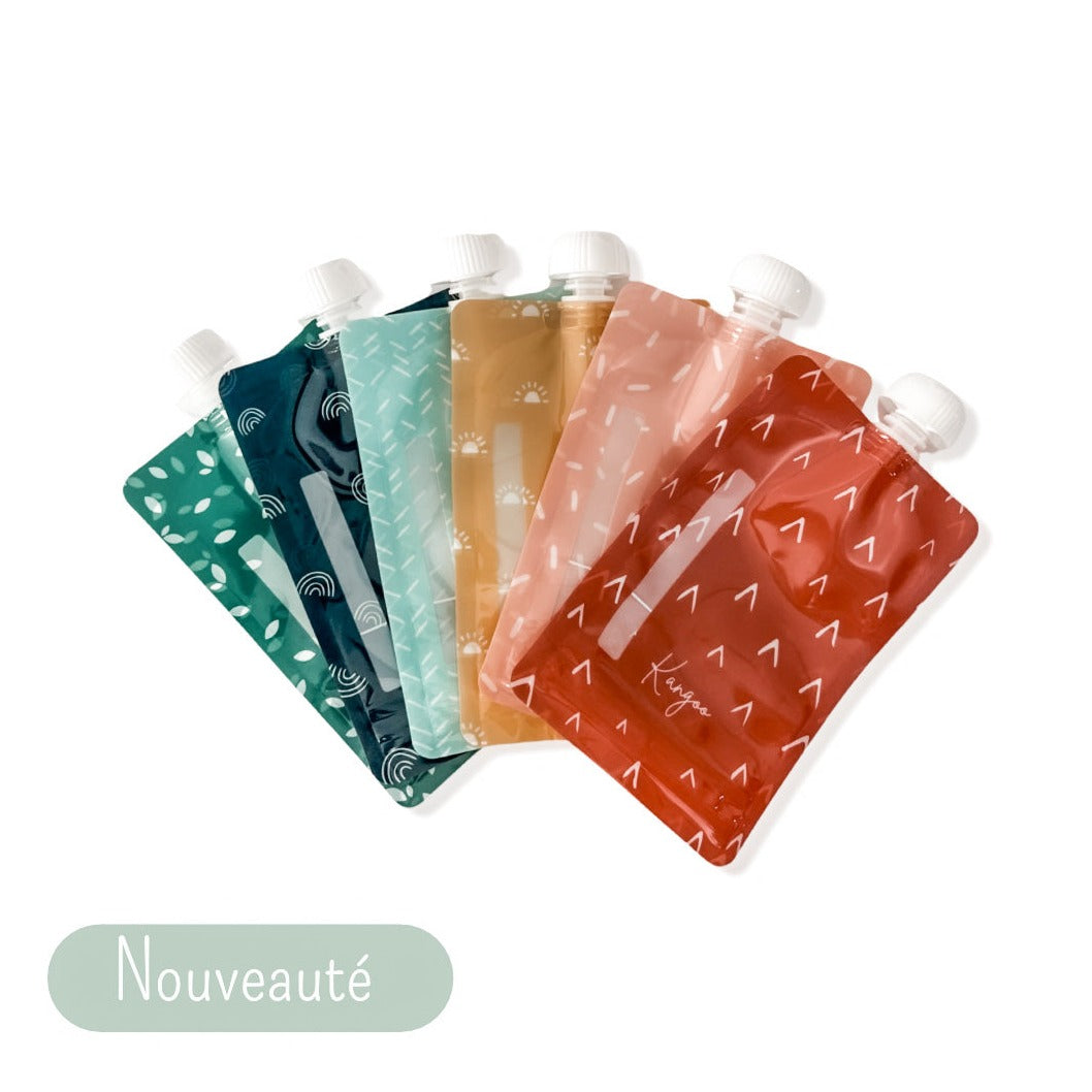 Reusable Food Pouches With Caps BOHO (set of 6)