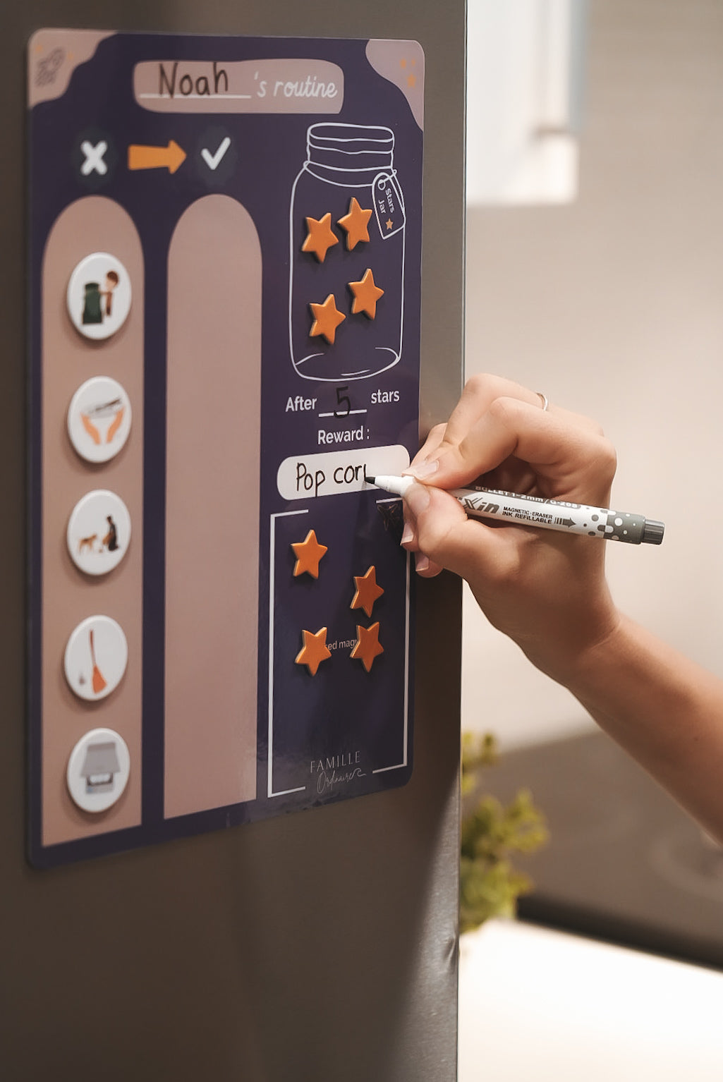 Tableau magnétique de routine pour enfants ROSE – Tableau de récompense pour le comportement – Liste de responsabilités - entraînement à la propreté