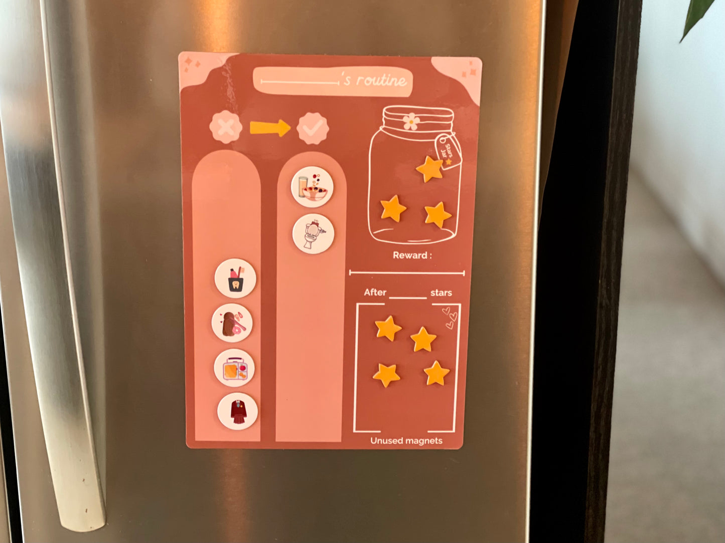 Tableau magnétique de routine pour enfants ROSE – Tableau de récompense pour le comportement – Liste de responsabilités - entraînement à la propreté
