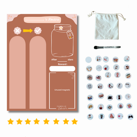 Tableau magnétique de routine pour enfants ROSE – Tableau de récompense pour le comportement – Liste de responsabilités - entraînement à la propreté